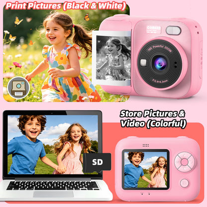 Kids Instant Print Camera with 5 Rolls Print Paper, 1080P HD Camera, Rechargeable Portable Toddler Selfie Camera, Christmas Birthday Gifts Toys for Boys Girls Age 3-12 🍁 All In One Marketplace Canada