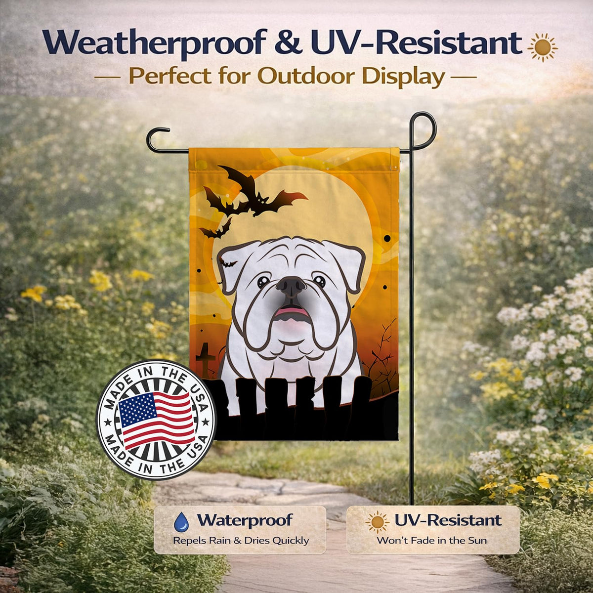 Drapeau de jardin Caroline's Treasures BB1778GF Halloween Bouledogue anglais blanc, petit, multicolore