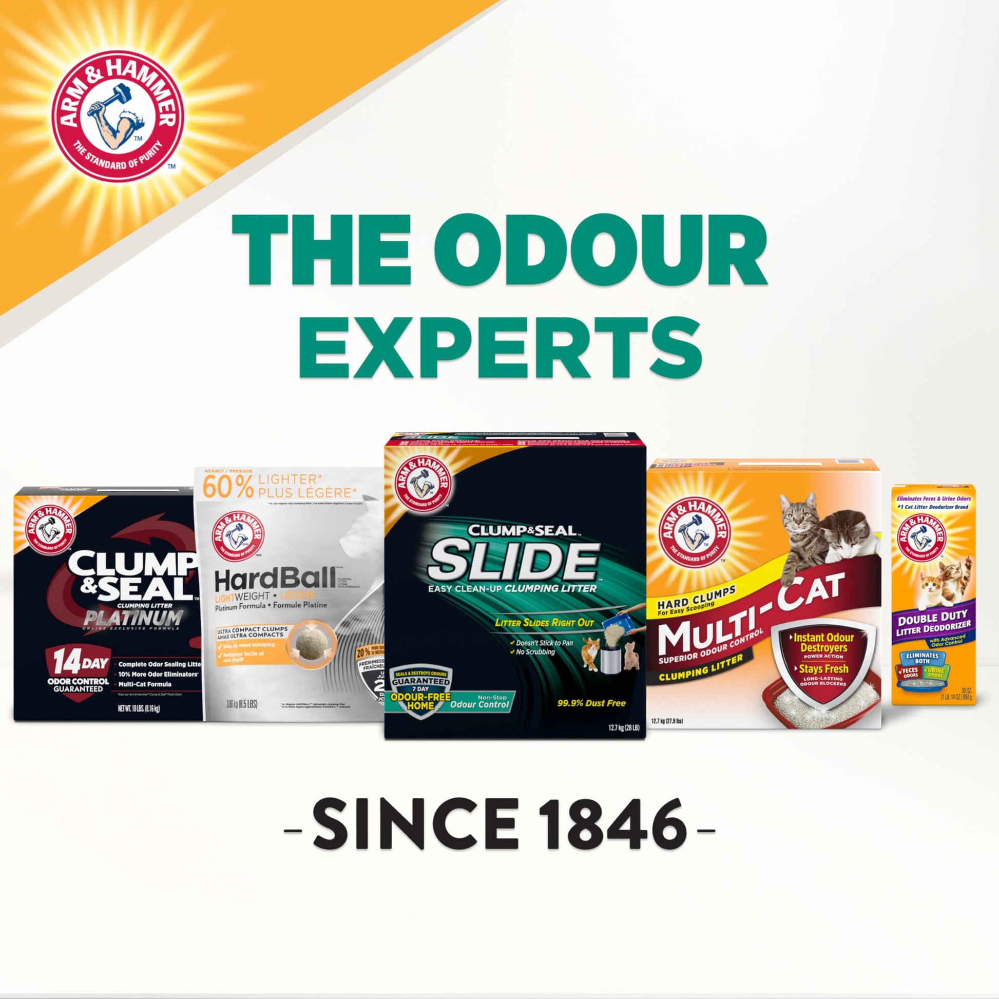 Arm & Hammer Clump & Seal Slide Clay Cat Litter, Non-Stop Odour Control, 12.7kg, 7 Days of Odour Control, Dust Free, Clumping Litter (Pack of 1)