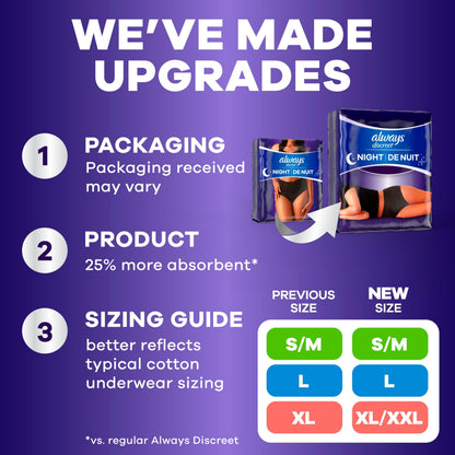 Always Discreet Night, Reimagined Adult Diapers for Women, Overnight Incontinence Underwear L, 14 Count - Available at All In One Marketplace Canada