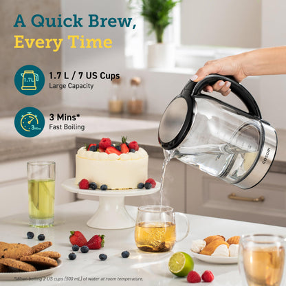 Cosori Electric Kettle, 6 Temperature Presets, 1.7L Glass Tea Kettle, Black