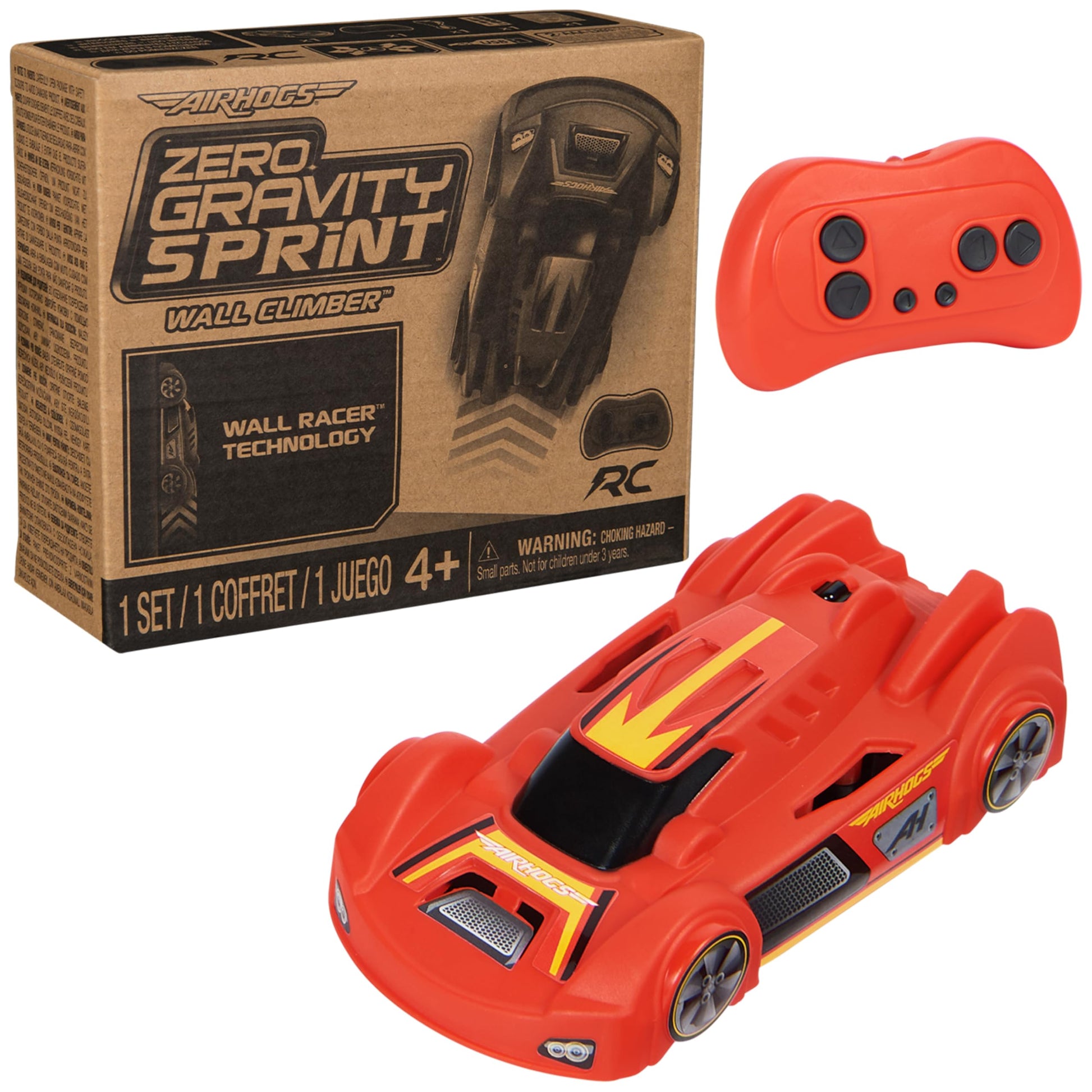 Air Hogs, Zero Gravity Sprint RC Car Wall Climber, Red USB Micro B Rechargeable Indoor Wall Racer, Over 5-Inches Long, Toys for Kids Ages 4 and up Air Hogs