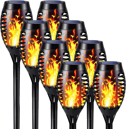 iBaycon 8 Pack Solar Torch Flame Lights Outdoor Landscape Pathway Lamp