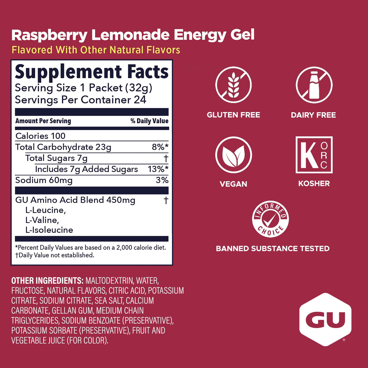 GU Energy Original Sports Nutrition Energy Gel, 24-Count, Raspberry Lemonade