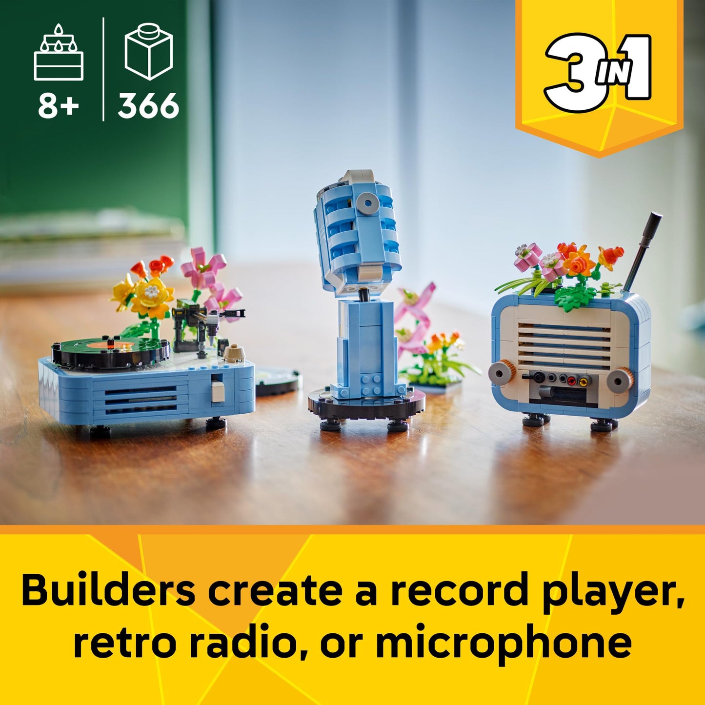 LEGO Creator 3 in 1 Record Player with Flowers - Building Toy with 3 Options, Record Player, Radio, or Microphone - Building Kit for Kids, Boys, and Girls, Ages 8+ - Gift Idea for Birthdays - 31172 🍁 All In One Marketplace Canada