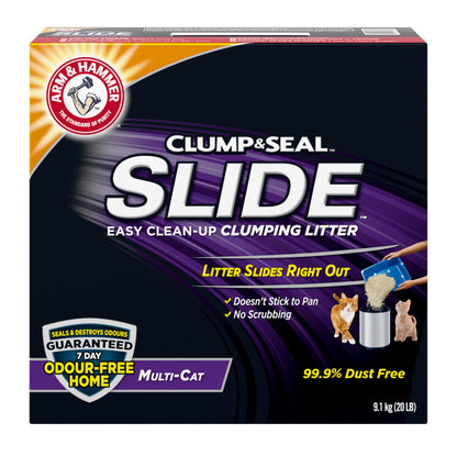 Arm & Hammer Clump & Seal Slide Litière d'Argile pour Chat, 9,1 kg, Contrôle des Odeurs Pendant 7 Jours, Sans Poussière, Litière Agglomérante (Paquet de 1)