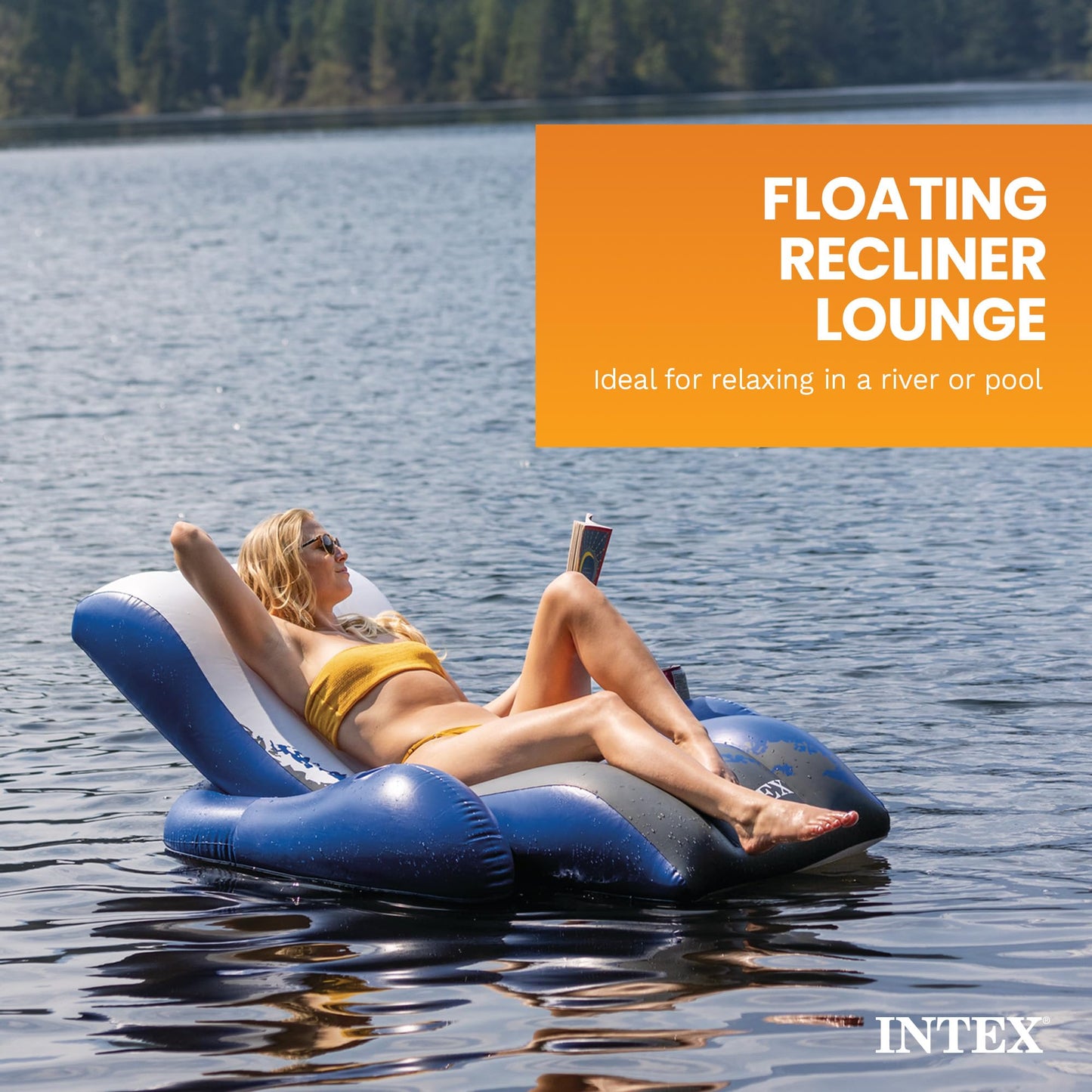 Intex Floating Recliner Inflatable Lounge, 71" X 53", Blue, 58868EP Intex