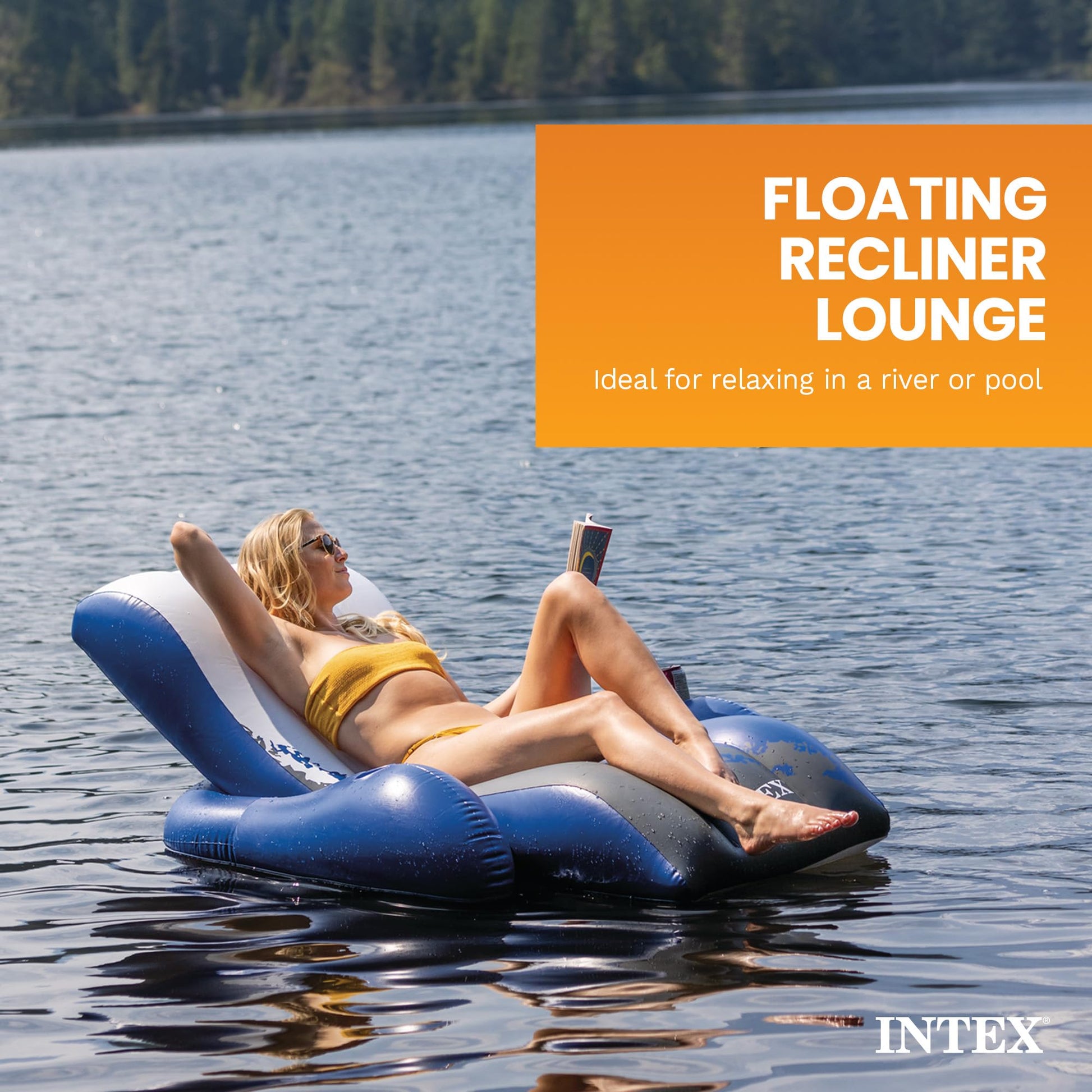 Intex Floating Recliner Inflatable Lounge, 71" X 53", Blue, 58868EP Intex