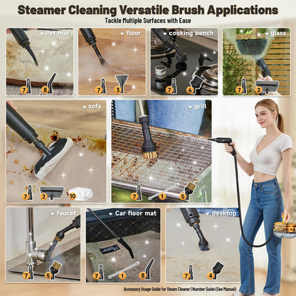 Gautye Steam Cleaner, 3 Level Adjustable Handle with 15 Accessories - Available at All In One Marketplace Canada