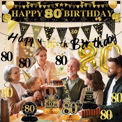80th Birthday Decorations for Men, Black Gold 80th Party Decoration Set 🍁 All In One Marketplace Canada