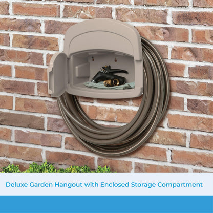 Suncast DHH150 Deluxe Garden Hose Hangout with 150-Foot Hose Capacity and Enclosed Storage Compartment, Taupe Suncast