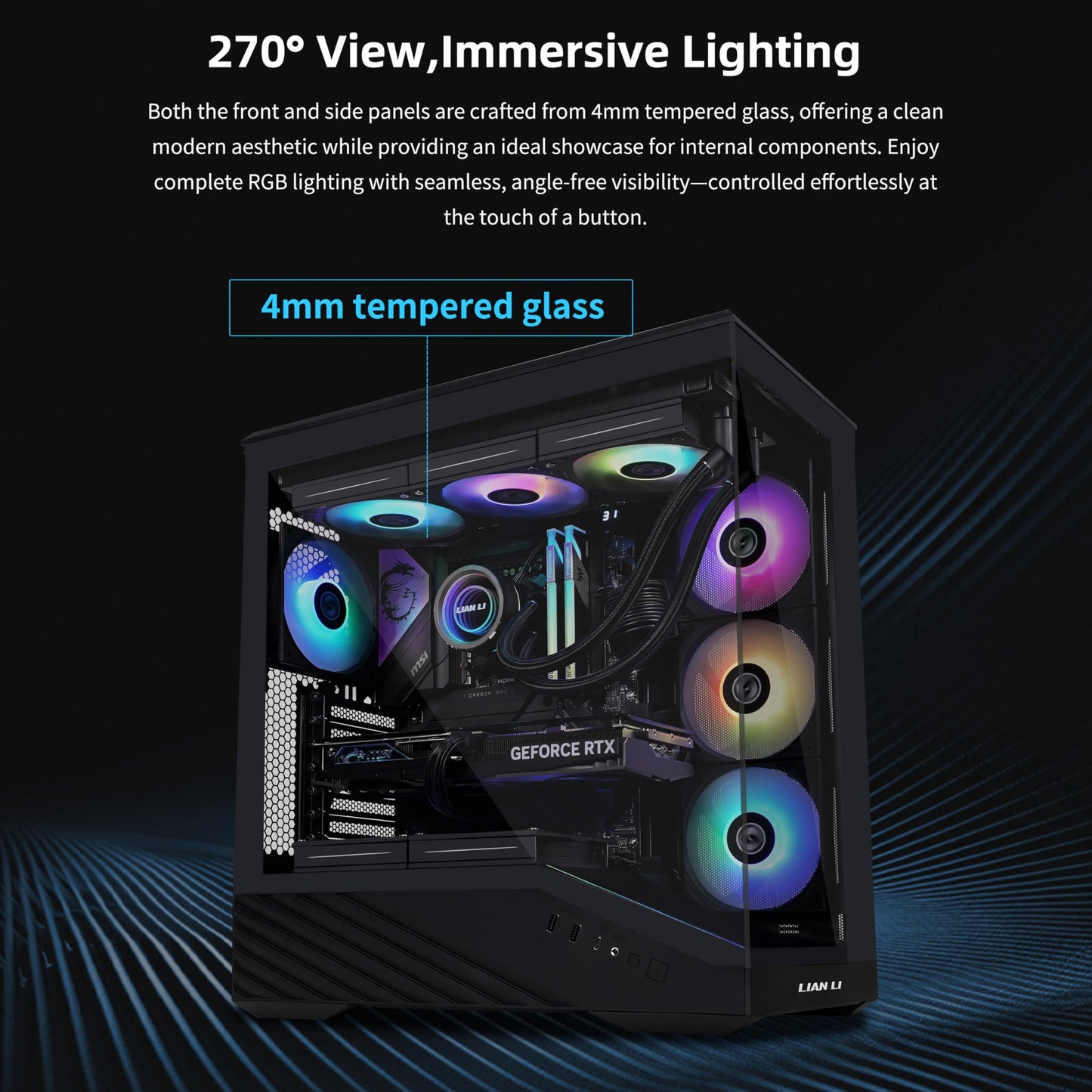 Lian Li Vector V100 ATX Mid-Tower PC Case with 4 ARGB PWM Fans, Black Lian Li