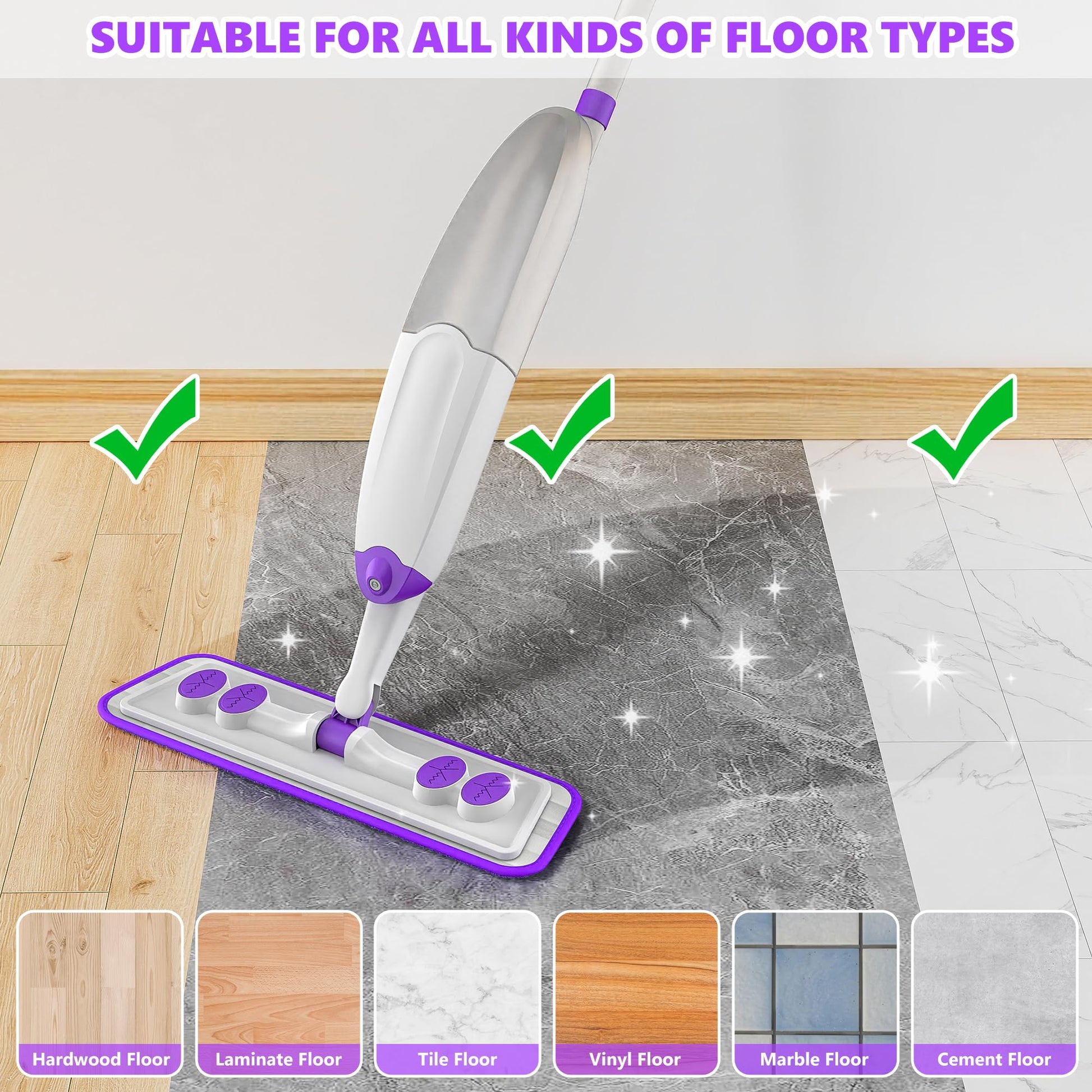 Spray Mops for Hardwood Floor Cleaning, Microfiber Flat Floor Mop with Washable Reusable Pads, Dust Wood Laminate Tile Wet Dry Mopping Head Fit for Disposable Dry Wet Sweeping Refills Cloths - Available at All In One Marketplace Canada