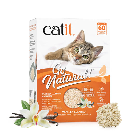 Catit Go Natural Pea Husk Clumping Cat Litter, Tofu, Vanilla 5.6 kg, Dust Free & Lightweight Cat Litter, Easy to Scoop Litiere Pour Chat