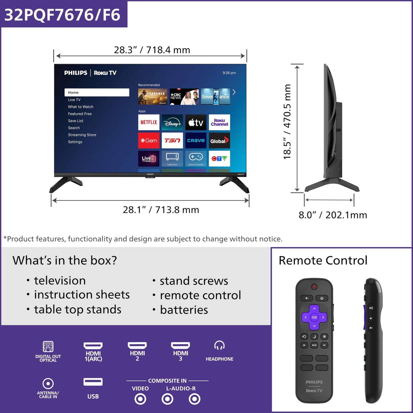 Philips 32PQF7666/F6 7600 Series HD QLED 32-Inch HD QLED Roku TV