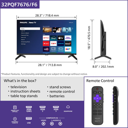 Philips 32PQF7666/F6 7600 Series HD QLED 32-Inch HD QLED Roku TV