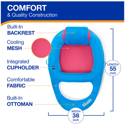 SwimWays Spring Float Premium Recliner Pool Lounger, Inflatable Pool Floats Adult with Fast Inflation for Ages 15 & Up