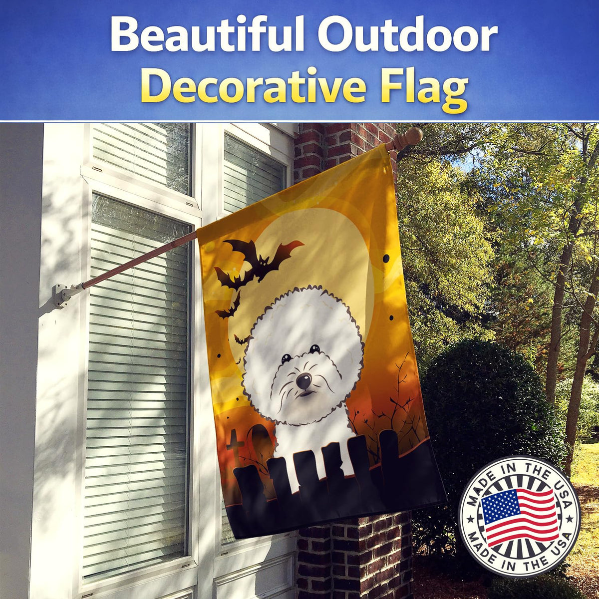 Caroline's Treasures BB1775CHF Halloween Bichon Frise Canvas House Size Flag, Multicolor, Large