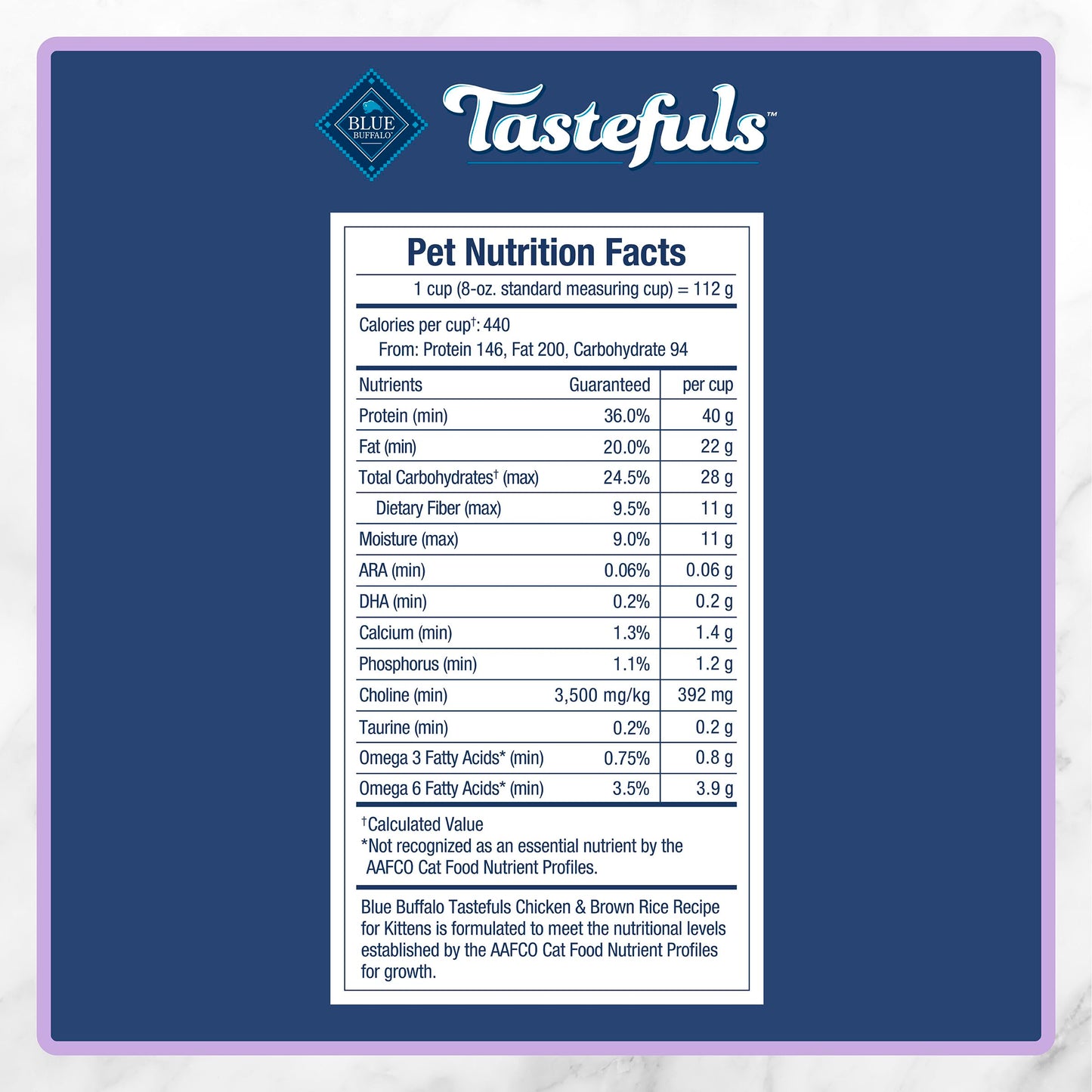 Blue Buffalo Tastefuls Chicken & Brown Rice Recipe Dry Cat Food for Kittens 2–12 Months, Real Chicken First, Deliciously Healthy Natural Kitten Food with DHA, Taurine, and Natural Ingredients, 3.1kg