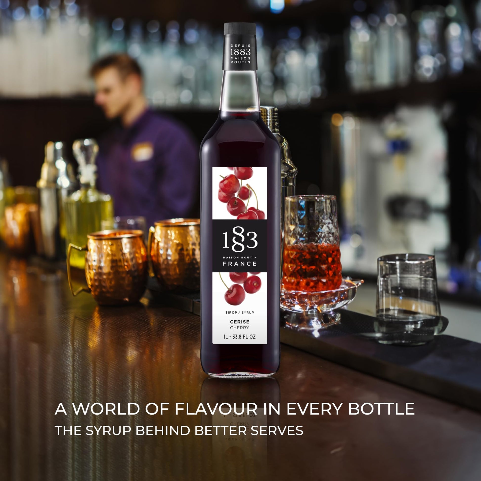 Maison Routin 1883 Cherry Syrup, Pet Bottle 1000 Milliliter 1883 MAISON ROUTIN