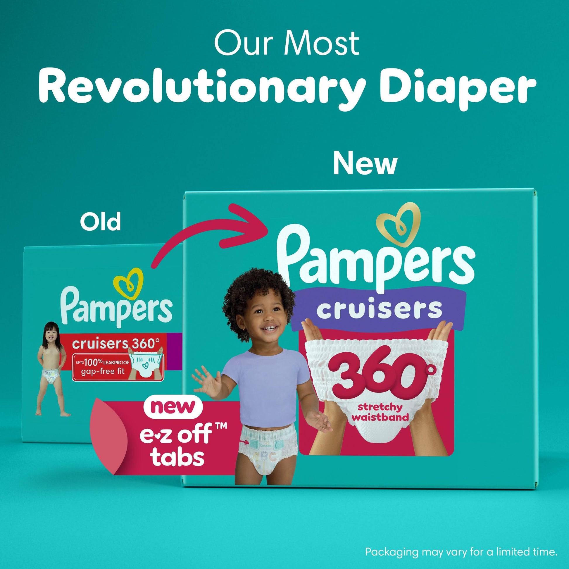 Pampers Diapers - Cruisers 360° - Size 5, up to 100% Leakproof Fit, Designed for Active Babies, Pull On Diaper, EZ Off Tabs Designed for Easy Changes, 1 Pack (Count of 96)