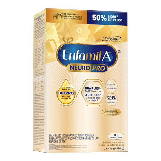 Enfamil A+ NeuroPro Baby Formula, Refill Carton, with Brain Building DHA and 2’FL for Immune Support, 0+ Months, 2 x 445g (890g)