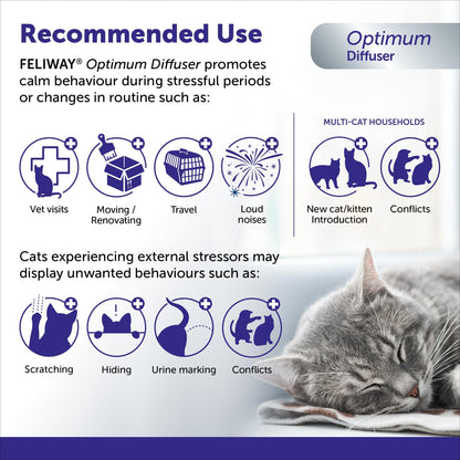 FELIWAY Optimum Diffuser Refill, Promotes Calmness AND Harmony in Cats & Kittens, VHP Registered NN.P5V2, includes 1 Refill, Lasts 30 Days, Cat Calming Pheromones, 48ml