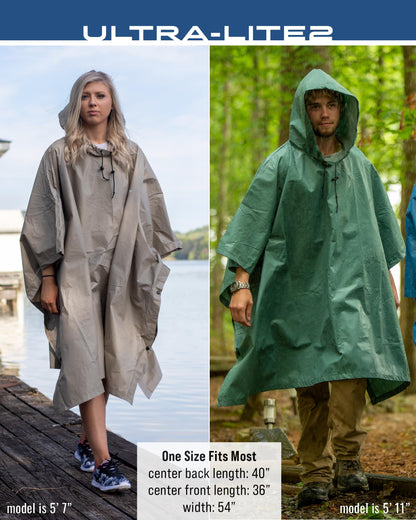 FROGG TOGGS Ultra-lite2 Waterproof, Breathable Rain Poncho, Adult and Youth Sizes, Khaki, One Size
