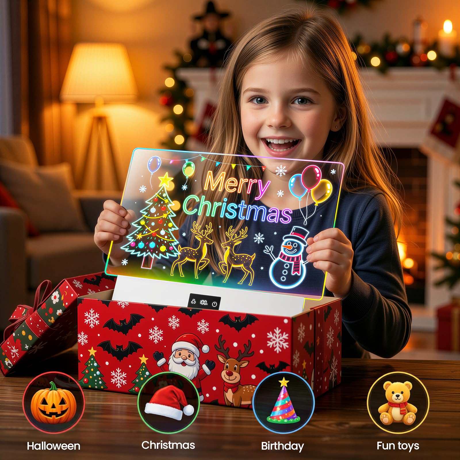 TAEMVV 16 Inch LED Drawing Board for Kids with Display, Rechargeable Light Up LCD Writing Tablet with 15H Battery & Stand, 8 Colors 3 Dynamic Modes Glow Light Board for Toy Birthday Gifts - Available at All In One Marketplace Canada