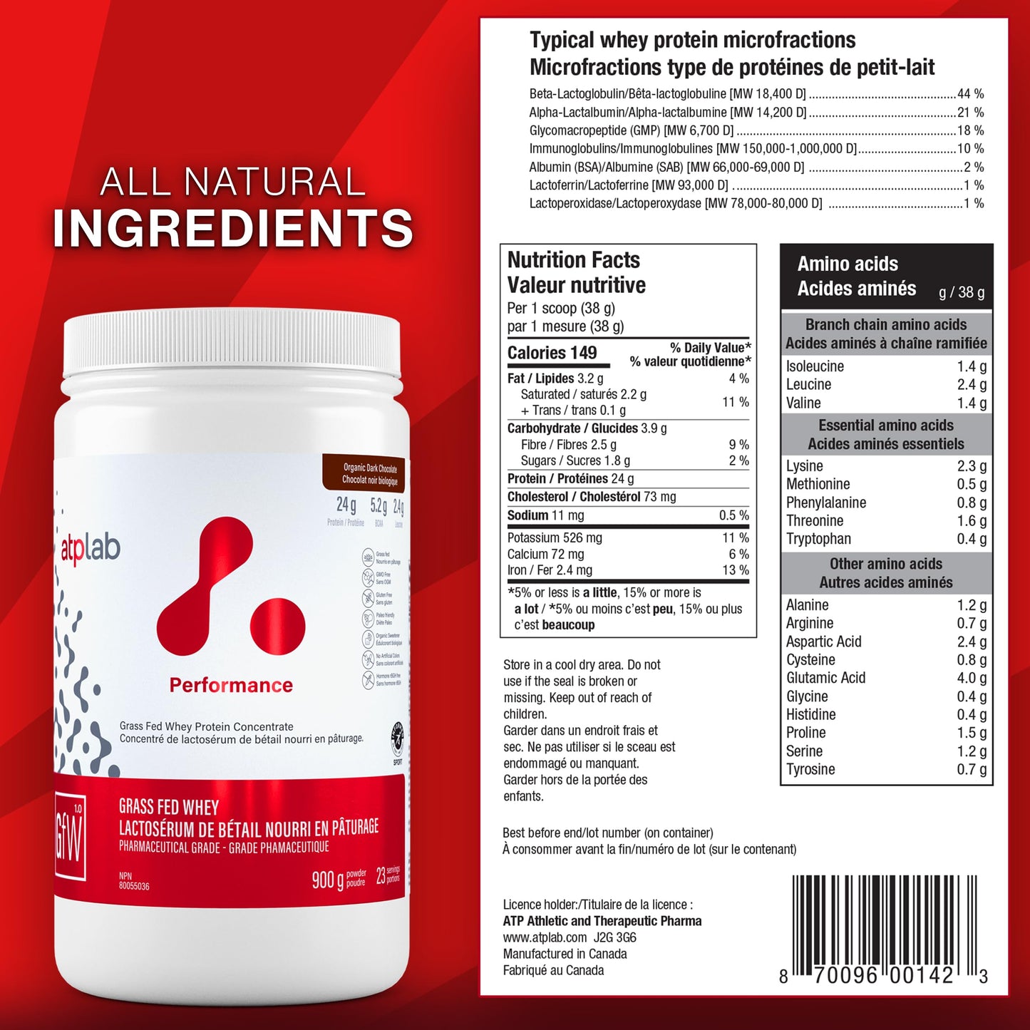 ATP LAB Grass-Fed Whey Protein Powder 900g - Chocolate