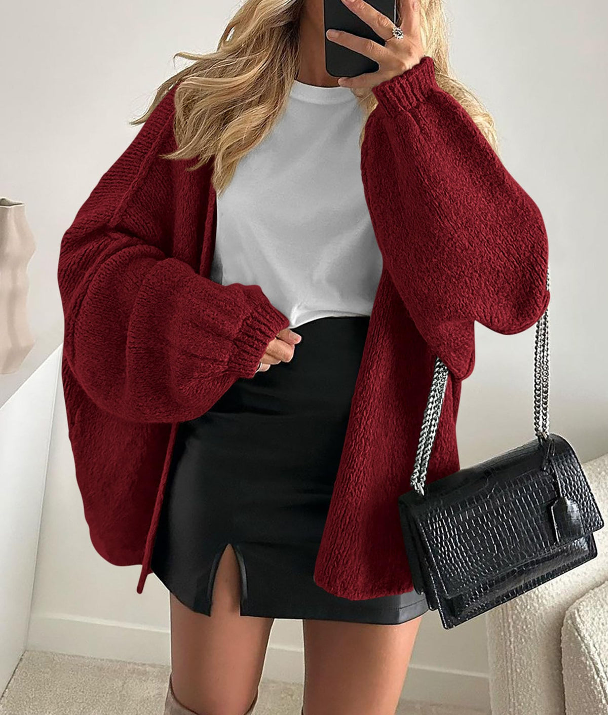 PRETTYGARDEN Womens Open Front Oversized Cardigan Sweaters Wine Red 🍁 All In One Marketplace Canada