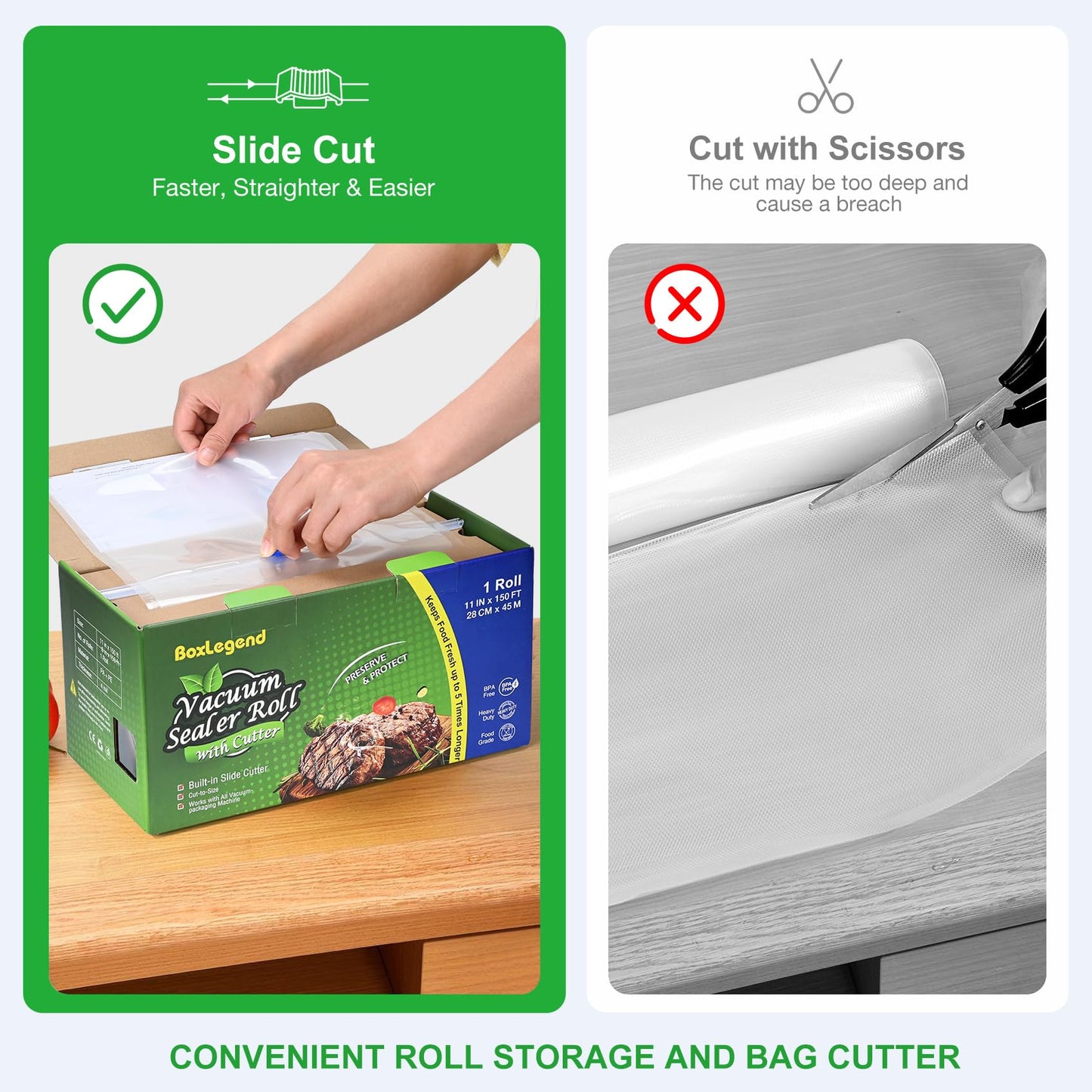 11’’ x 150’ Vacuum Sealer Roll Keeper with Cutter, Vacuum Sealer Bags for Food, Food Saver Bags Rolls, BPA Free, Commercial Grade, Great for Storage, Meal prep and Sous Vide - Available at All In One Marketplace Canada