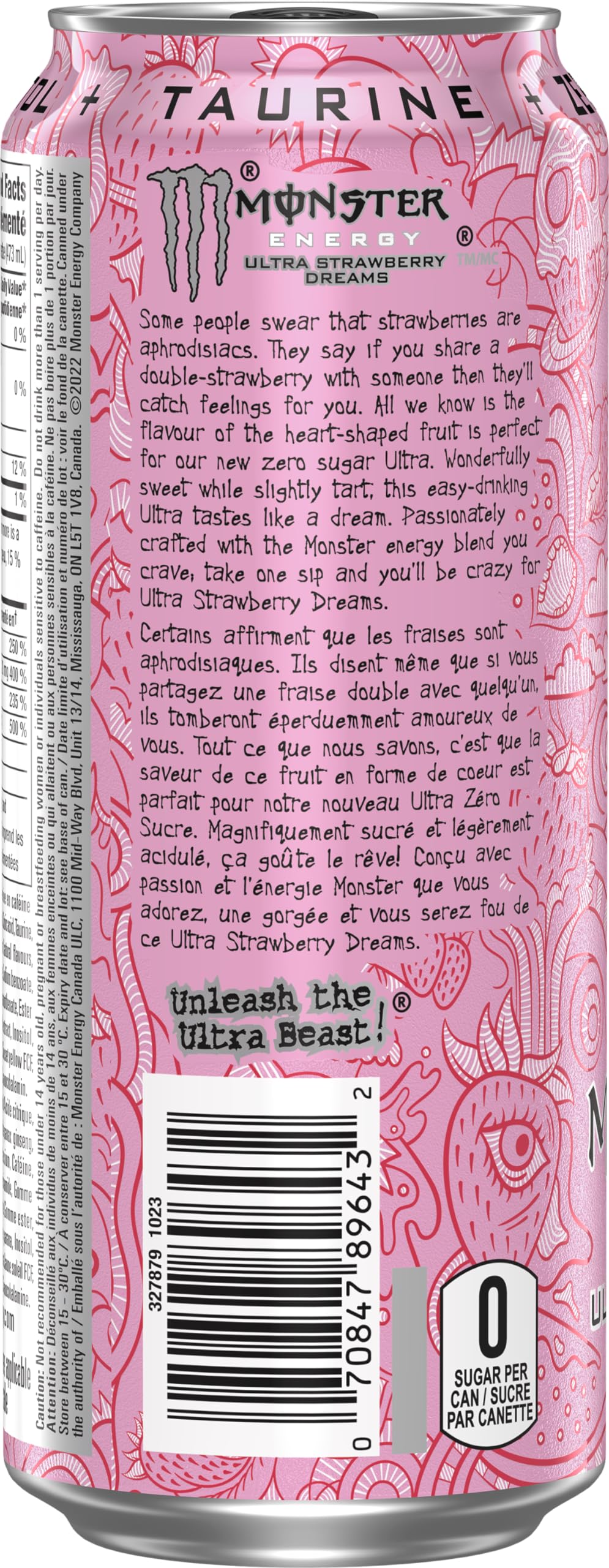 Monster Energy Ultra Strawberry Dreams, 473 mL Cans (12 Pack) – Zero Sugar Energy Drink