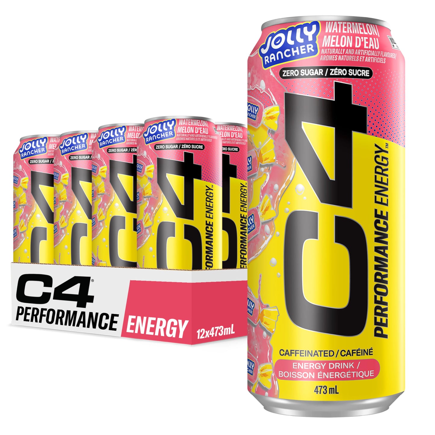 Cellucor C4 Performance Energy Drink, Jolly Rancher Watermelon, Carbonated Sugar Free Drink with no Artificial Colours or Dyes, 473mL, 12 count