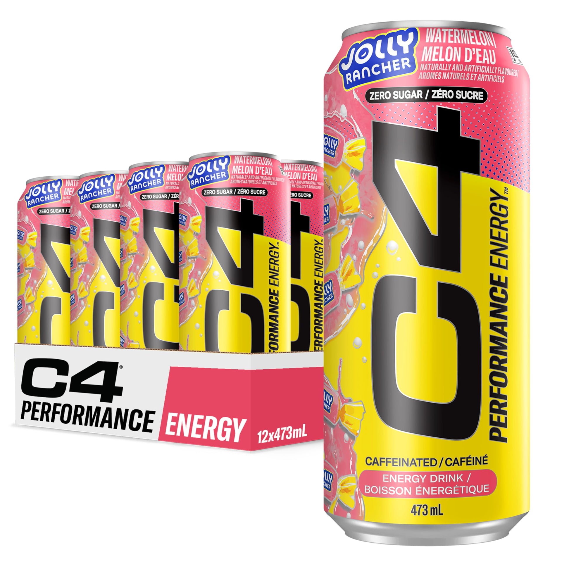 Cellucor C4 Performance Energy Drink, Jolly Rancher Watermelon, Carbonated Sugar Free Drink with no Artificial Colours or Dyes, 473mL, 12 count