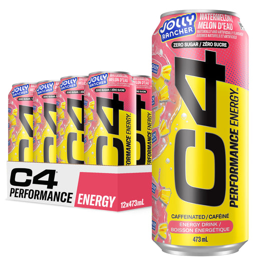 Cellucor C4 Performance Energy Drink, Jolly Rancher Watermelon, Carbonated Sugar Free Drink with no Artificial Colours or Dyes, 473mL, 12 count