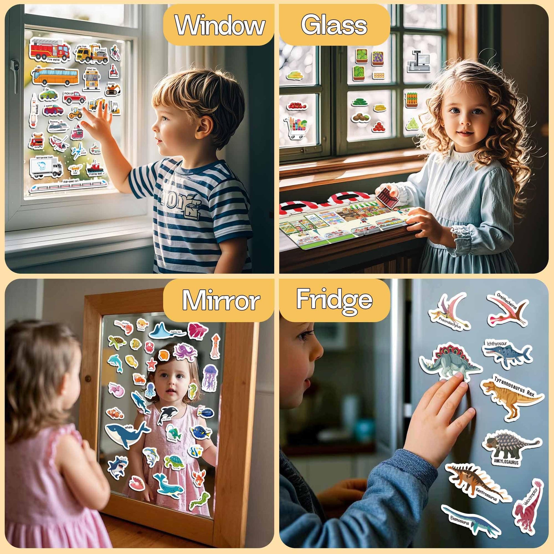 iGetooy Reusable Sticker Book, 6 Sets Sticker Book for Kids, Jelly Stickers for Kids, Vehicles, Animals, Ocean, Dinosaurs, Supermarket, Human Body - Available at All In One Marketplace Canada