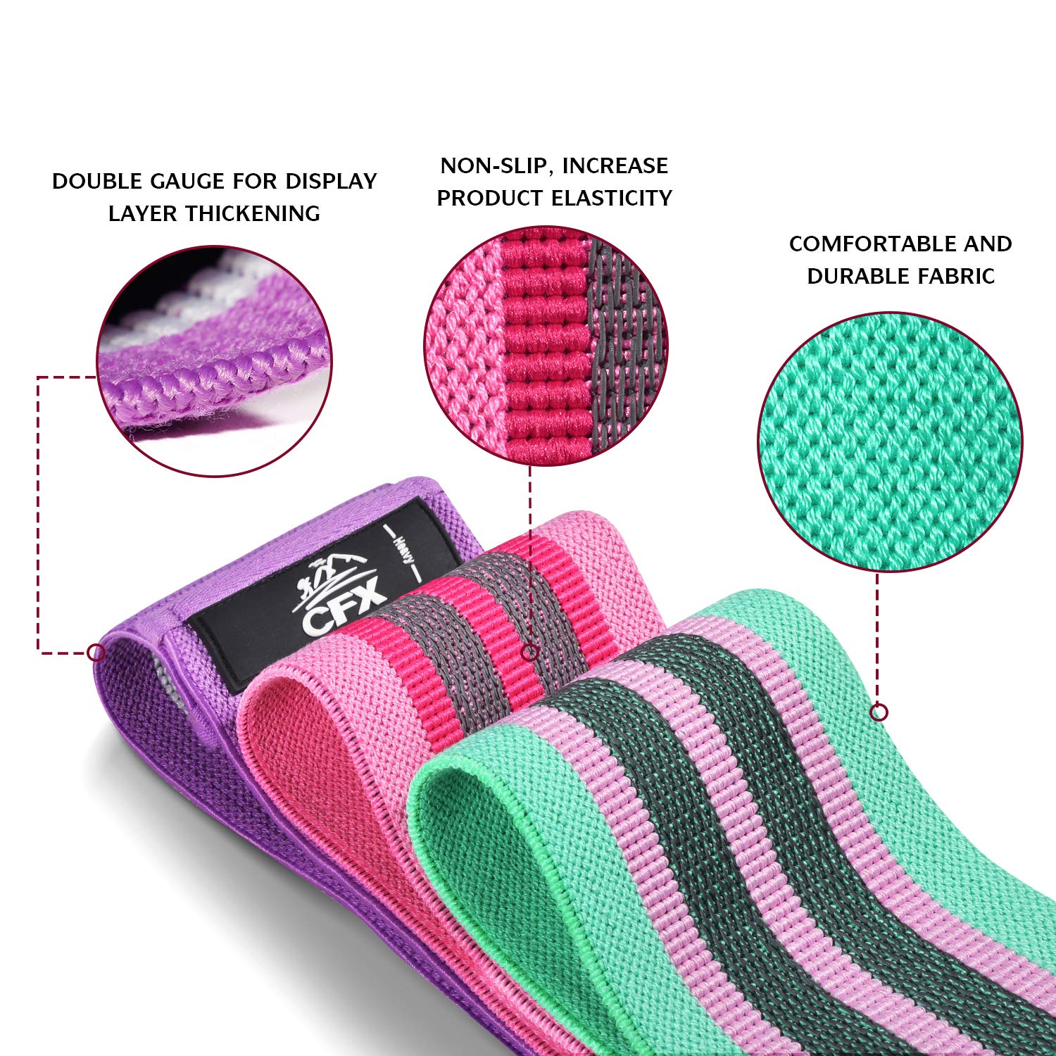 CFX Resistance Bands 3 Sets, Premium Exercise Loops with Non-Slip Design for Hips & Glutes, 3 Resistance Level Workout Booty Bands for Women and Men