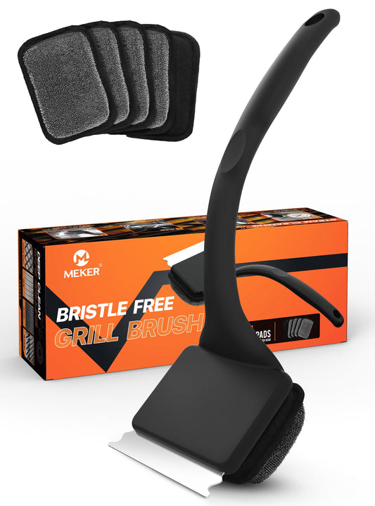 MEKER Grill Brush Bristle Free, Grill Cleaner Brush with 5 BBQ Replacement Head for Cast Iron, Stainless Steel Grates, Safe Grill Scraper Outdoor BBQ Grill, Black - Available at All In One Marketplace Canada