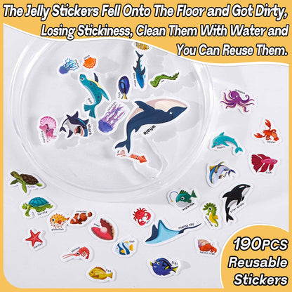 iGetooy Reusable Sticker Book, 6 Sets Sticker Book for Kids, Jelly Stickers for Kids, Vehicles, Animals, Ocean, Dinosaurs, Supermarket, Human Body - Available at All In One Marketplace Canada