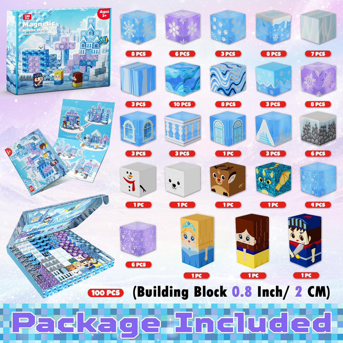 Magneverse Transparent Magnetic Blocks - 100 PCS Blue Castle Magnetic Building Cubes Toys for Toddler Christmas Birthday Gifts - Montessori Sensory Learning Toys for 3 4 9 10 Year Old Boys & Girls 🍁 All In One Marketplace Canada