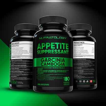 Nutratology® Garcinia Cambogia Appetite Suppressant Weight Loss For Women & Men | Canadian-Made | 500 MG Per Capsule | 60% HCA - Increase Feelings of Fullness & Maintain Blood Sugar Levels - 180 Count - Available at All In One Marketplace Canada
