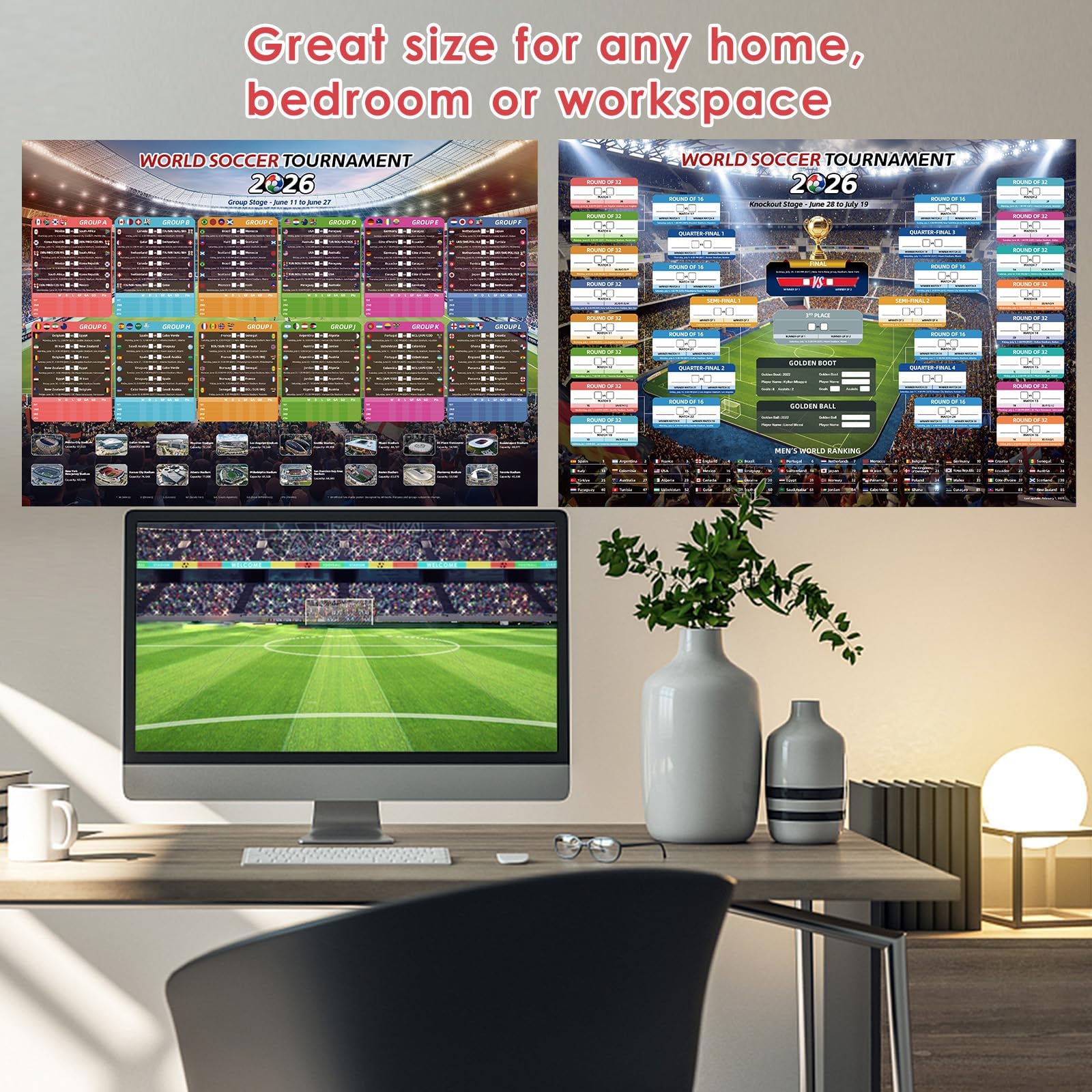 AhfuLife Soccer Schedule Poster 2026, A2 Size-23.3" x 16.5", 2 Pcs Match 2026 Calendar Wall Chart Decorations, Soccer Tournament Wallchart for Fans Home Office Bar Party Decor - Available at All In One Marketplace Canada