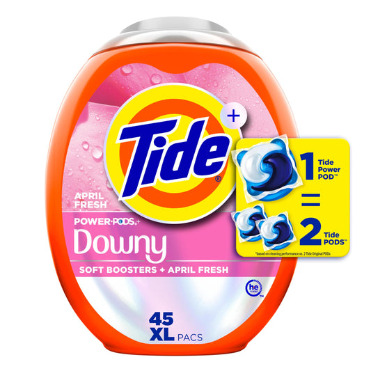 Tide Power PODs, 2-in-1 Laundry Detergent PODS with Downy Soft Boosters, Lasting Freshness with April Fresh Scent, 45 Count - Available at All In One Marketplace Canada