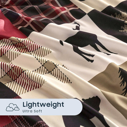 Wake In Cloud - Rustic Comforter Set, Cabin Christmas Farmhouse Western Lodge Woodland Wildlife Patchwork RV Outdoor Theme, Soft Lightweight Bedding, 3-Piece, Burgundy Black, Queen Size 🍁 All In One Marketplace Canada