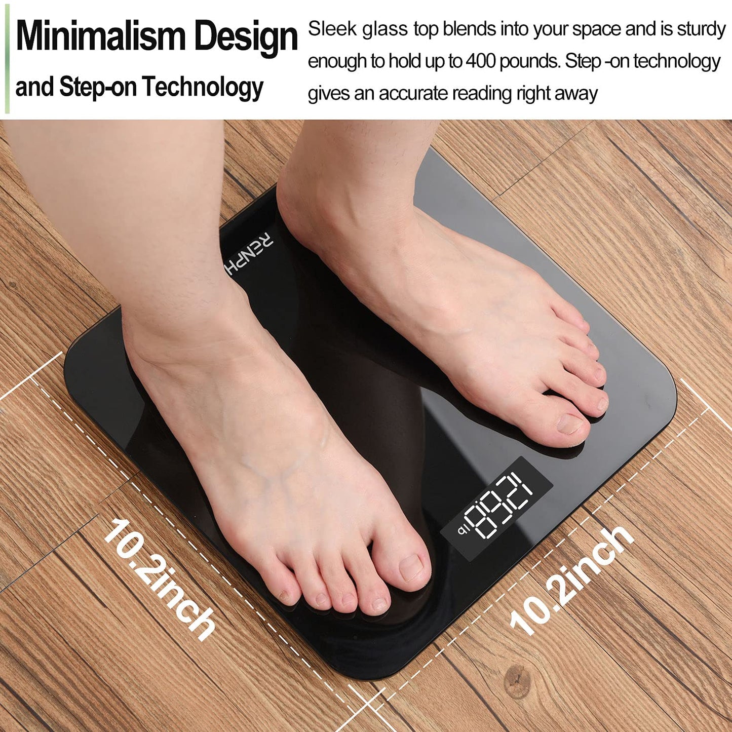RENPHO Scale for Body Weight, Bathroom Weighing Scale with Backlit LED Display, Highly Accurate & Measures Weight up to 400 lb/180kg, Black-Core 1S (Black)