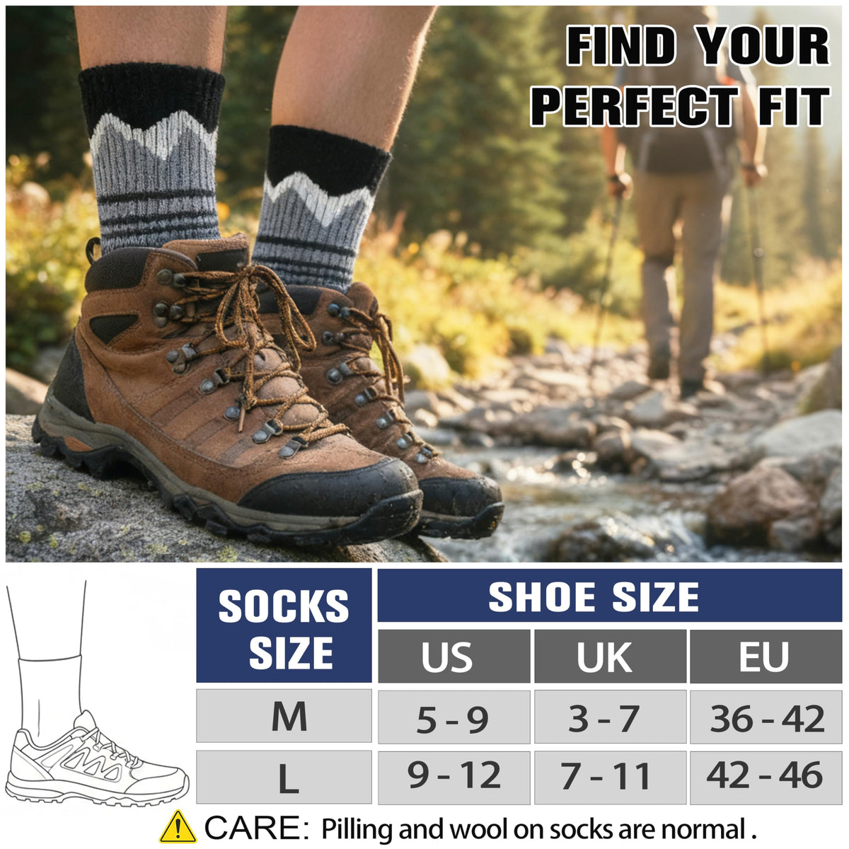 Sandsuced Merino Wool Hiking Socks Thermal Winter Warm Cozy Outdoor Crew Socks 5 Pairs Gift Stocking Stuffers for Men(Black/Grey,L) 🍁 All In One Marketplace Canada