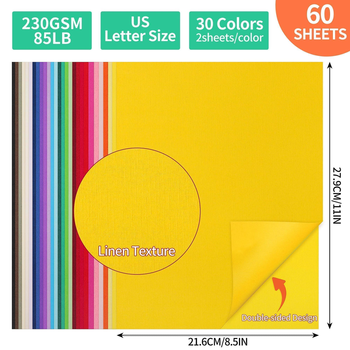 60 Sheets Textured Cardstock 85Ib 30 Colors Construction Paper 8.5"x11" 🍁 All In One Marketplace Canada