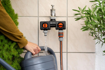 Gardena 8193 Two-Way Garden Hose Splitter with Flow Control Valves, Connect 2 Hoses to 1 Tap, Made in Germany GARDENA