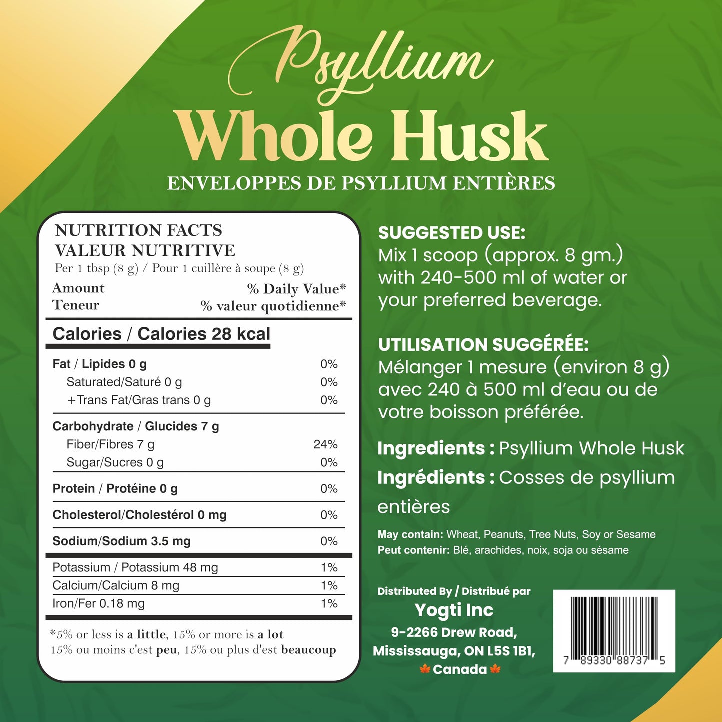 Yogti Whole Psyllium Husk, 912 g